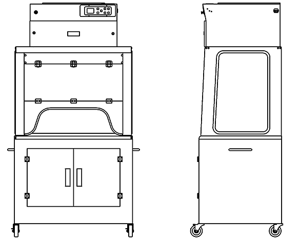 HFH-EDU-P15XT-Cart-MCC-40-G Ductless Demonstration Fume Cupboard Line Drawing